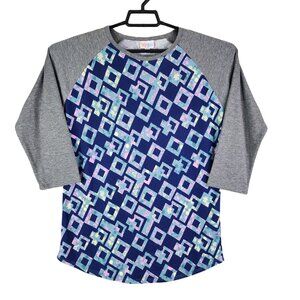 Women's LuLaRoe Shirt Raglan Sleeve Geometric Print Crew Neck Size L